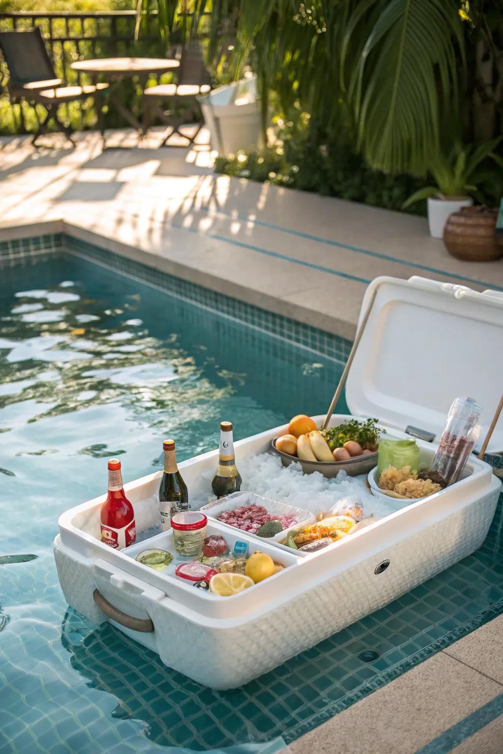 A floating cooler ensures refreshments are conveniently accessible.