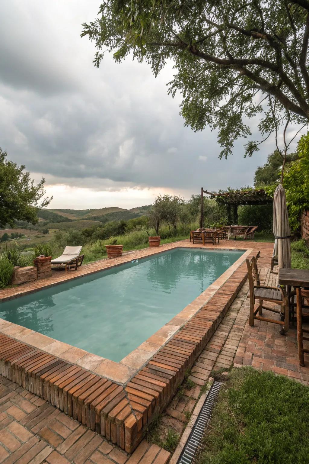 Brick coping introduces a cozy, rustic charm to your pool area.
