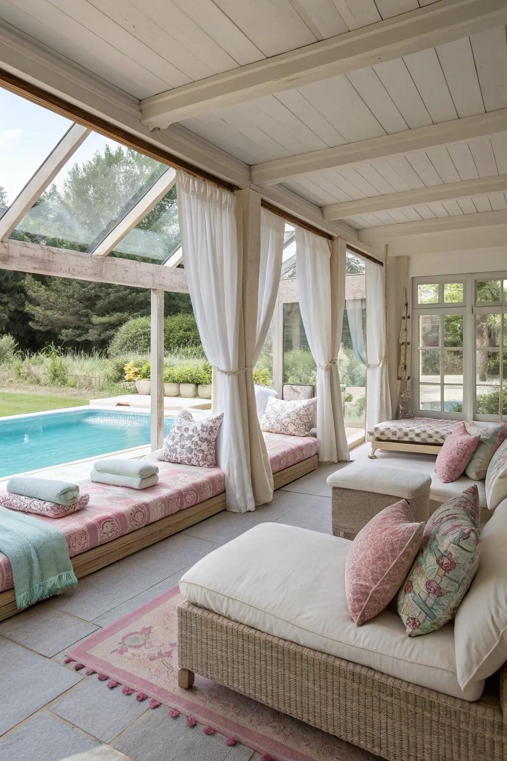 Design a peaceful retreat with cozy seating and inviting decorations
