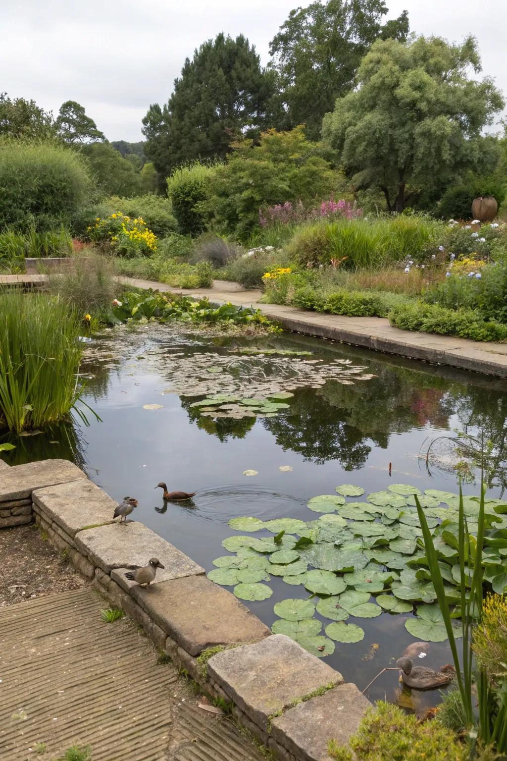 A pool pond crafted to boost wildlife presence.