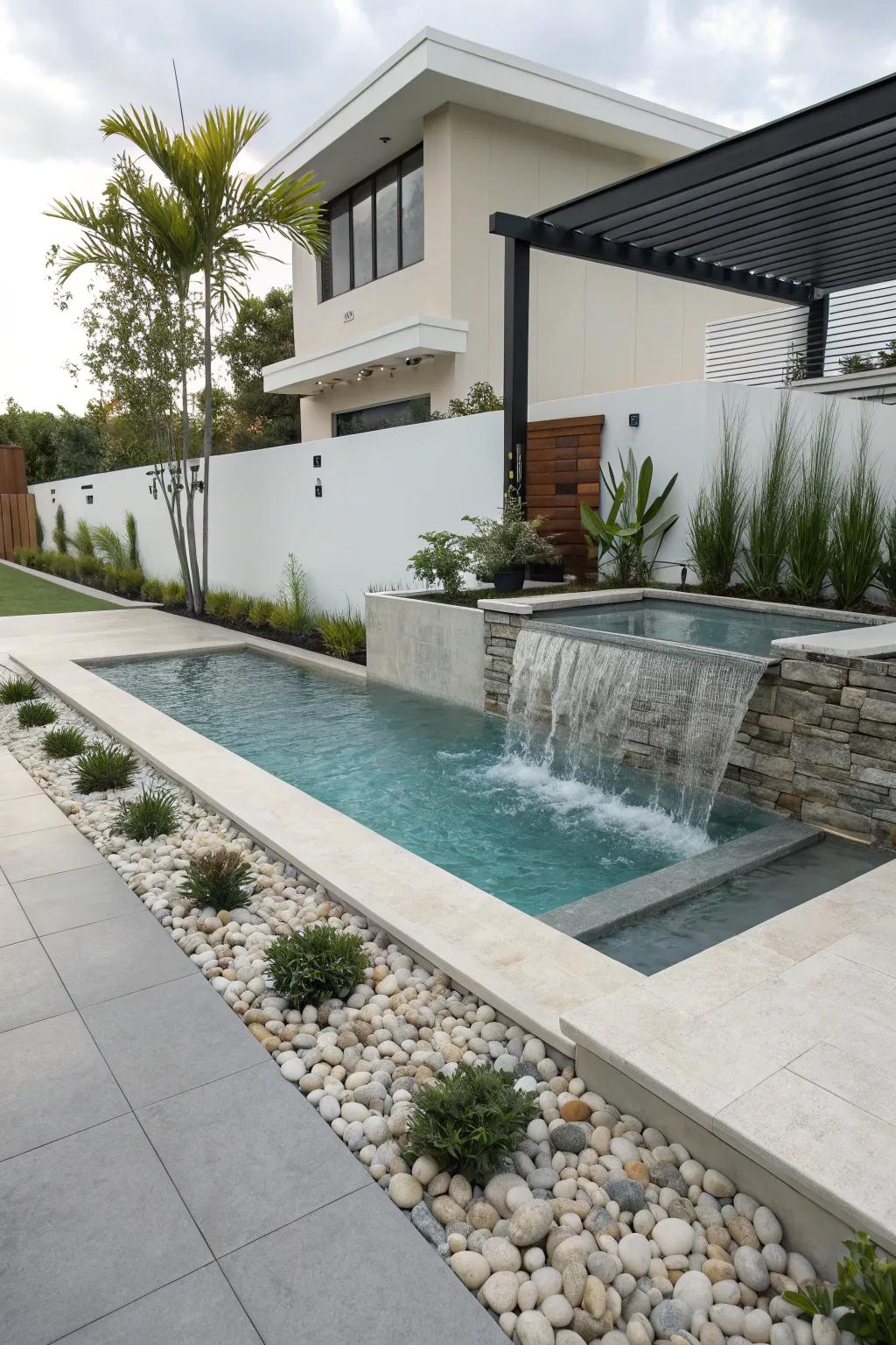A seamless cascade adds a hint of paradise to your pool.