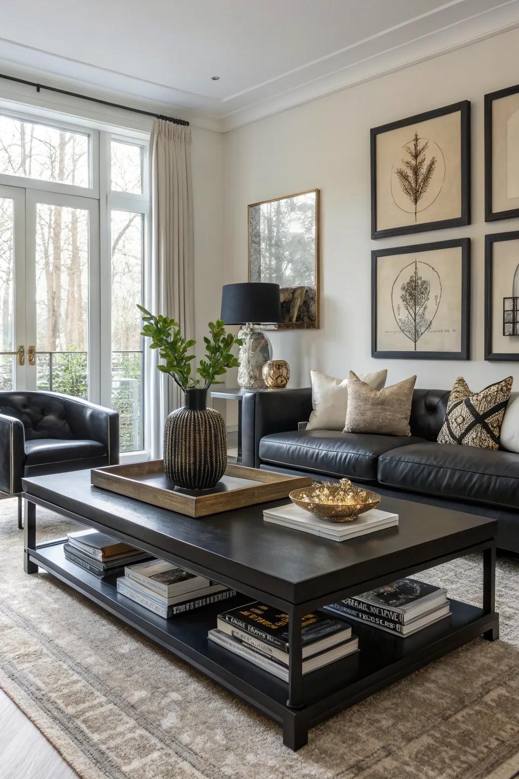 Noir details offer a contemporary and refined aesthetic.