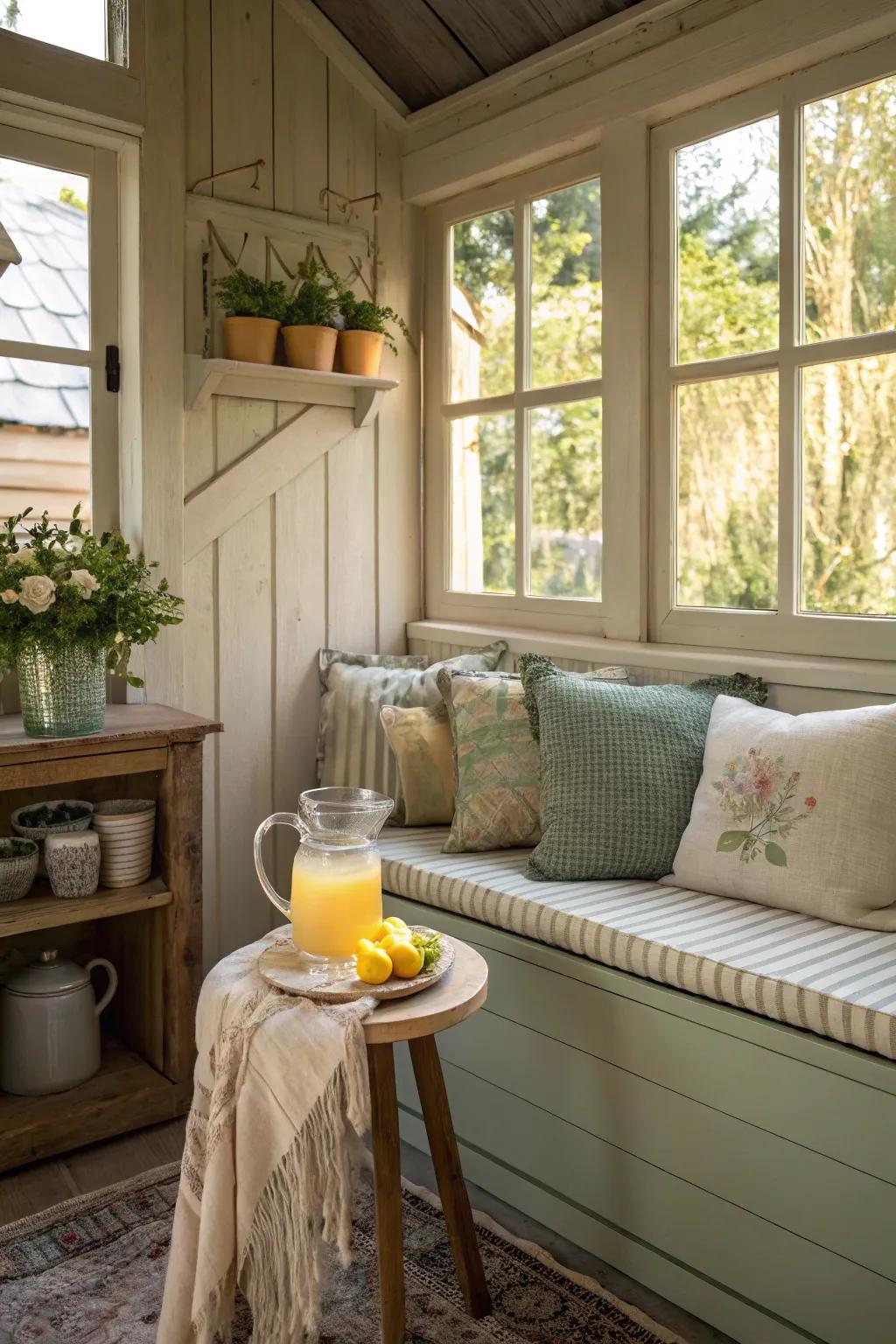 A comfortable corner designed for unwinding in the potting shed.
