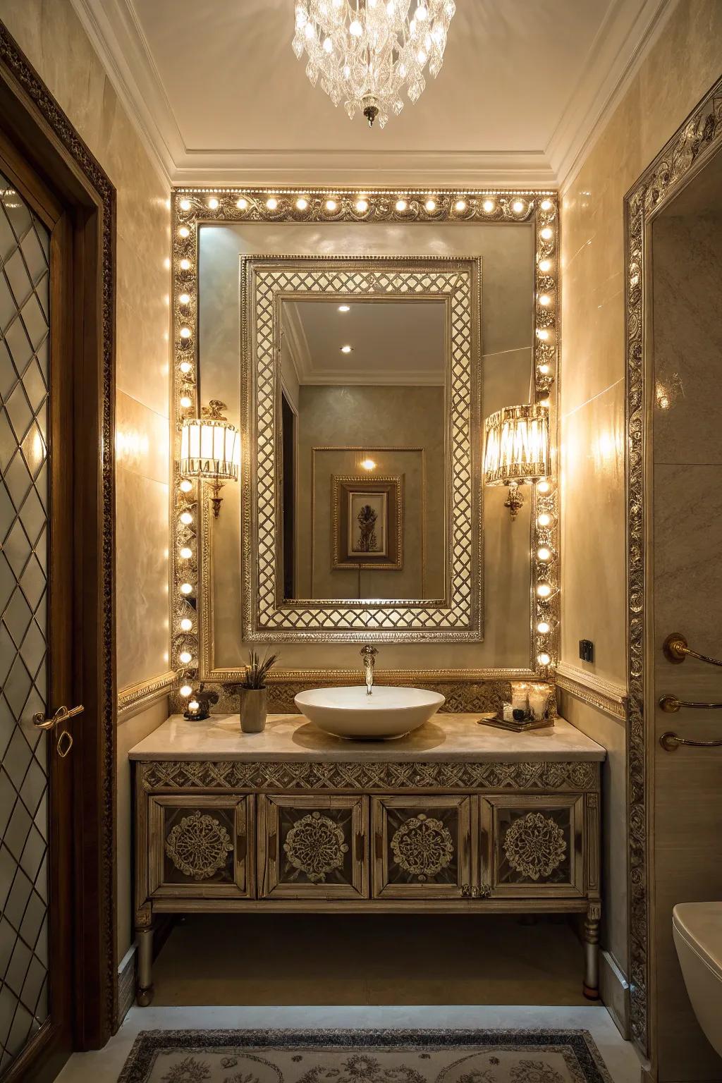 Lighting that emphasizes mirrors can foster a unified visual symmetry.