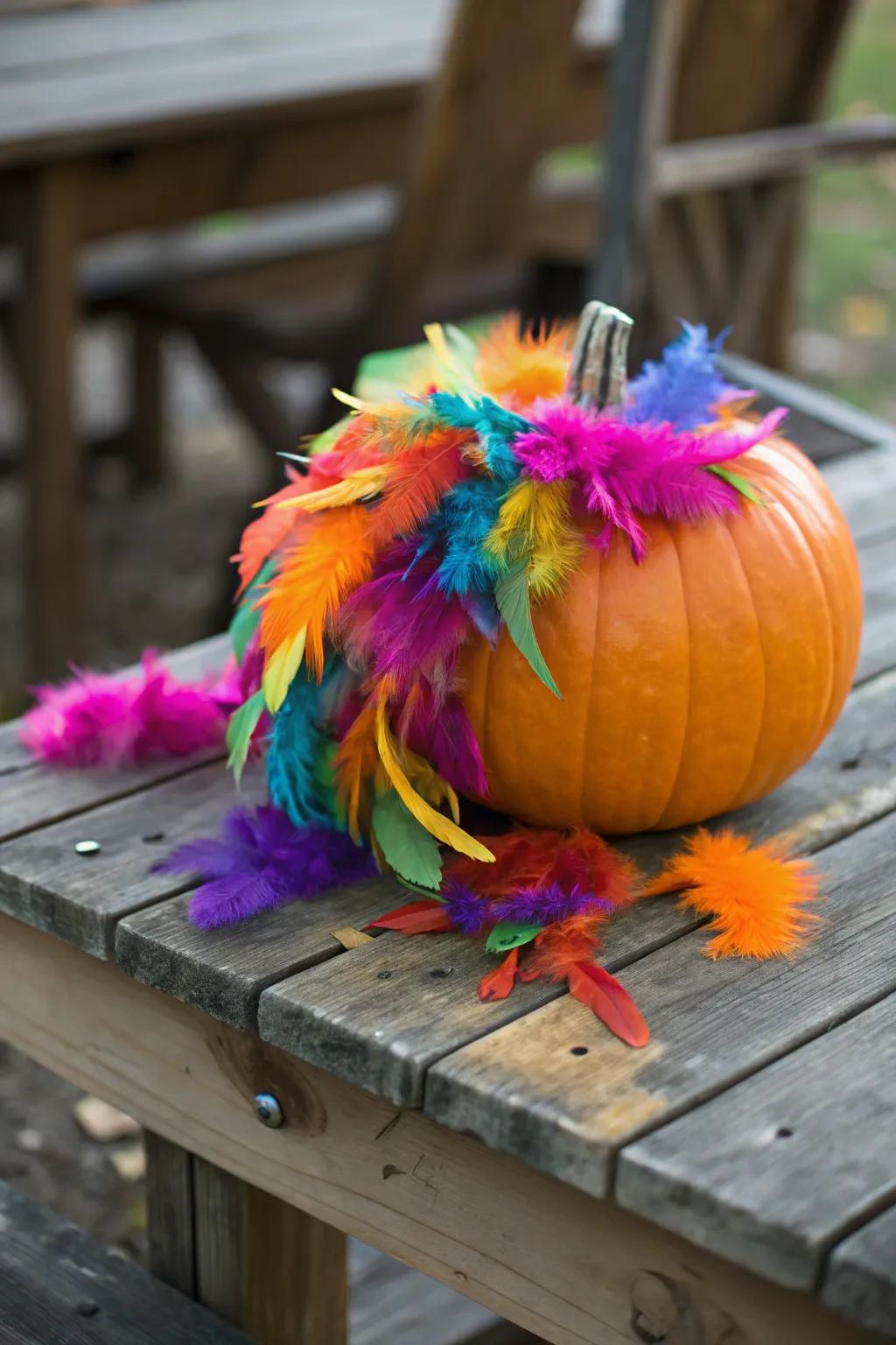 Allow your pumpkin to take flight with a lively plume-based design.