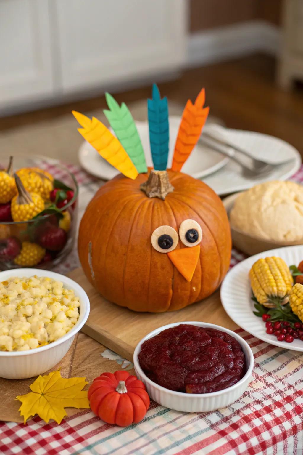 A bird-inspired pumpkin suitable for Thanksgiving decor.