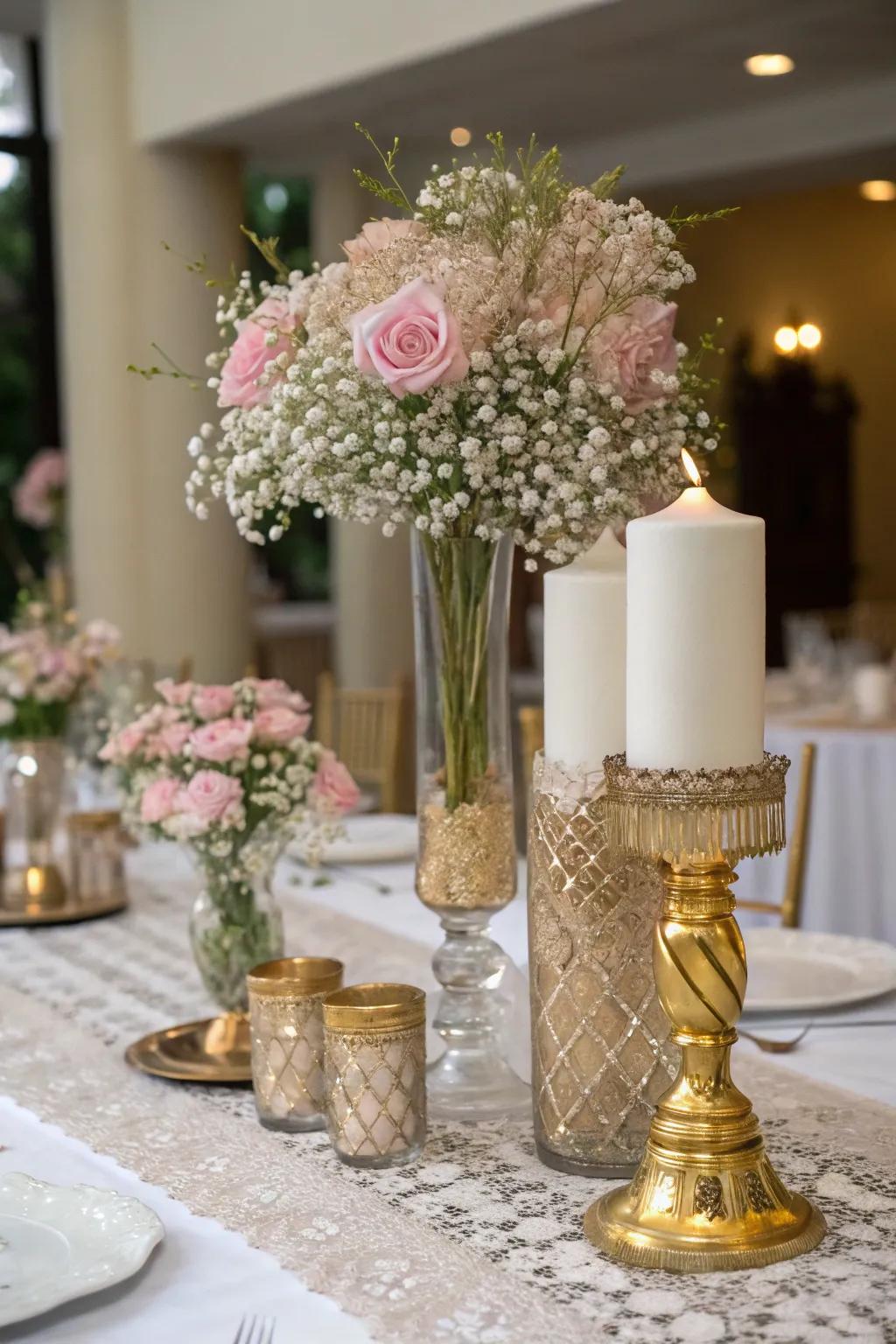 Crystal and shimmering accents inject a sense of elegance into any setting.