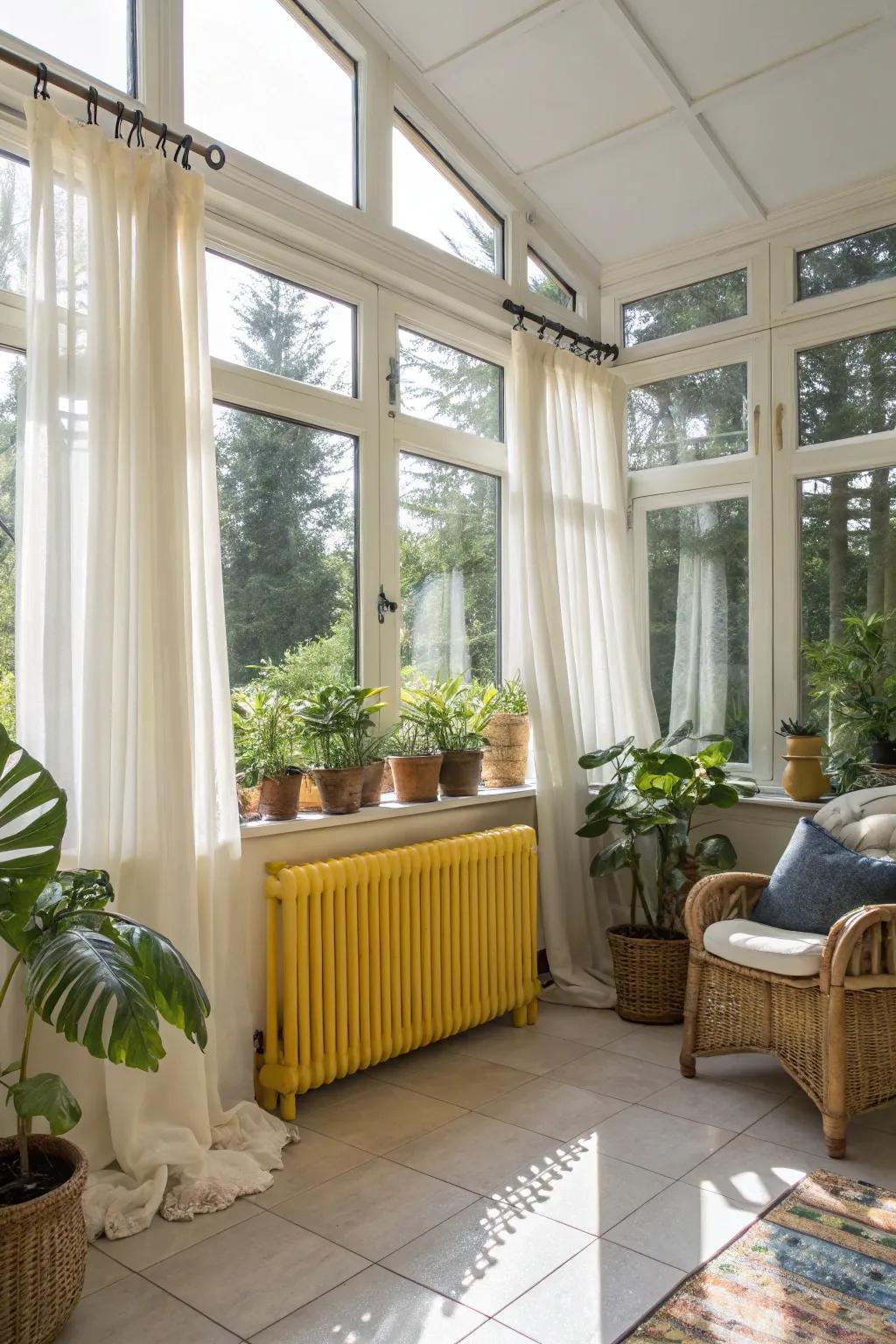 A yellow radiator injects a sun-kissed vibe into any setting.