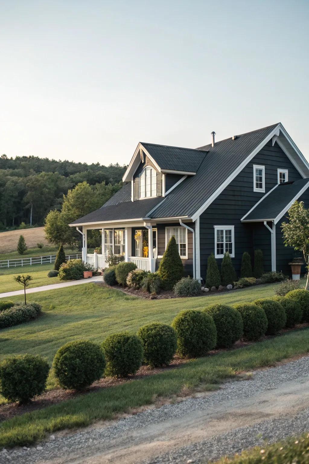 White trim introduces a fresh and clean contrast to this ranch house.