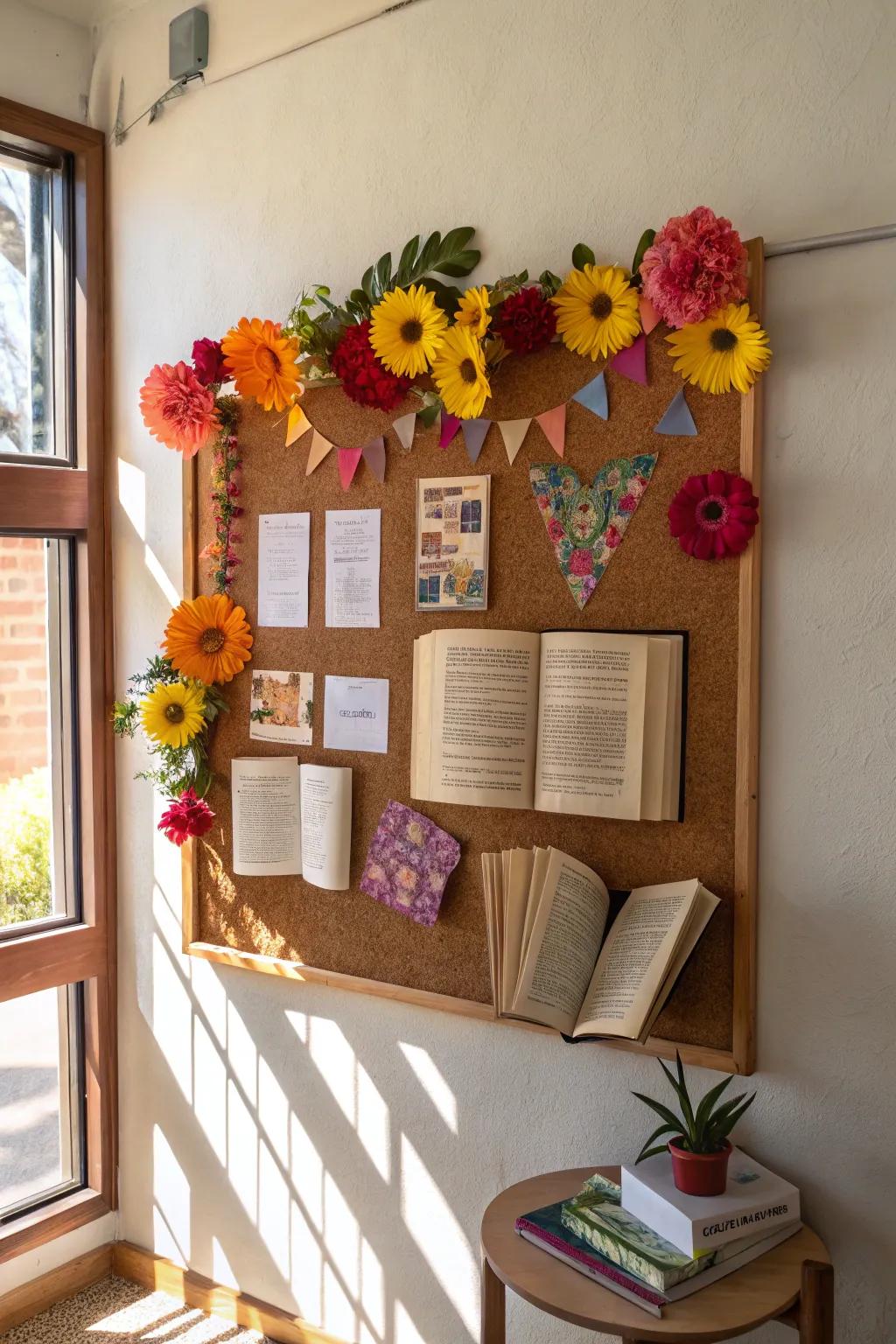 Floral patterns and books represent the personal development nurtured through reading.
