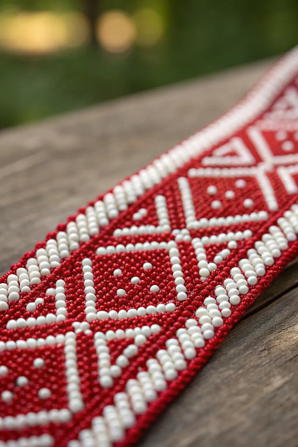 Produce remarkable motifs using scarlet and ivory spheres.