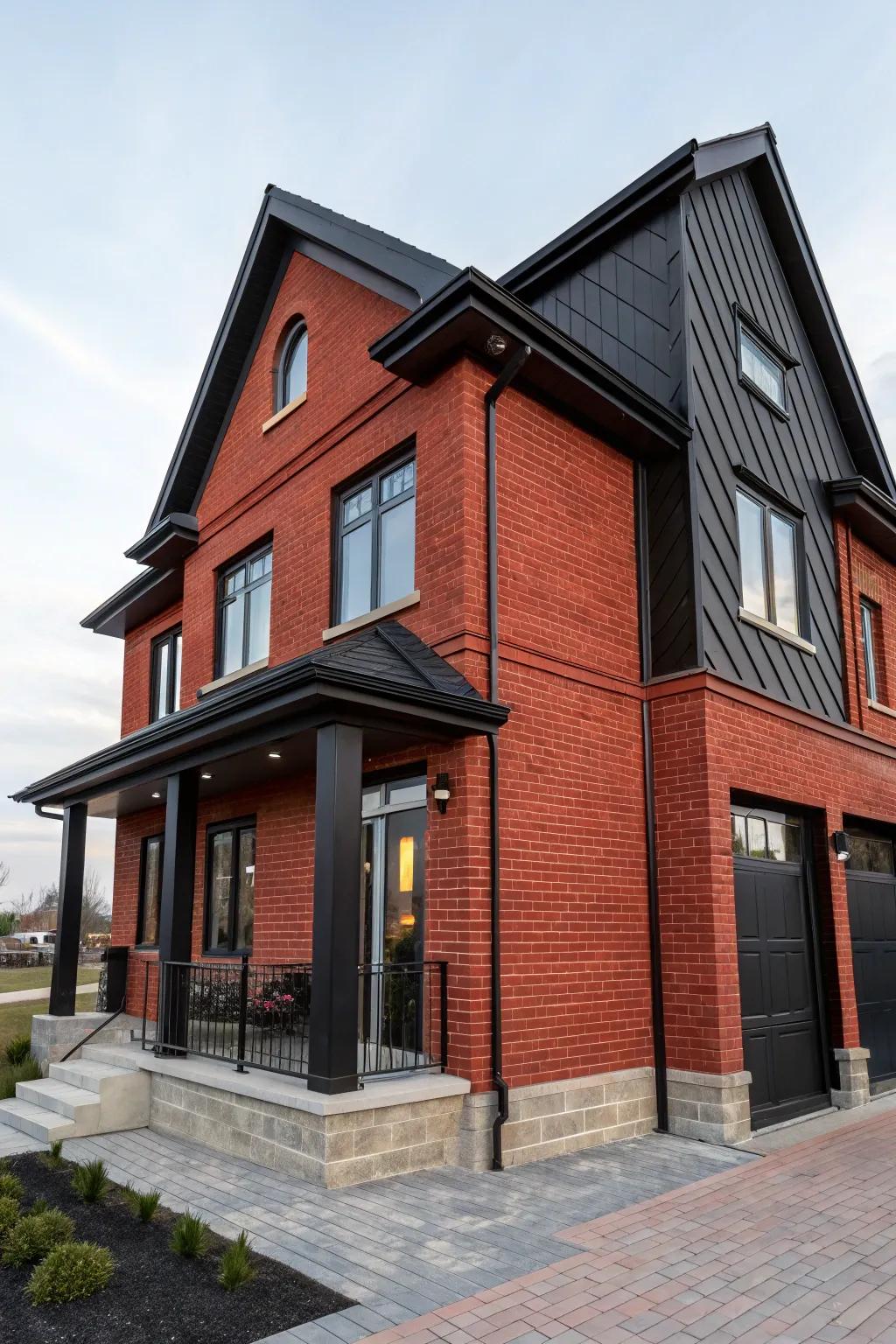 Jet trim delivers a strong and contemporary contrast to crimson brick exteriors.