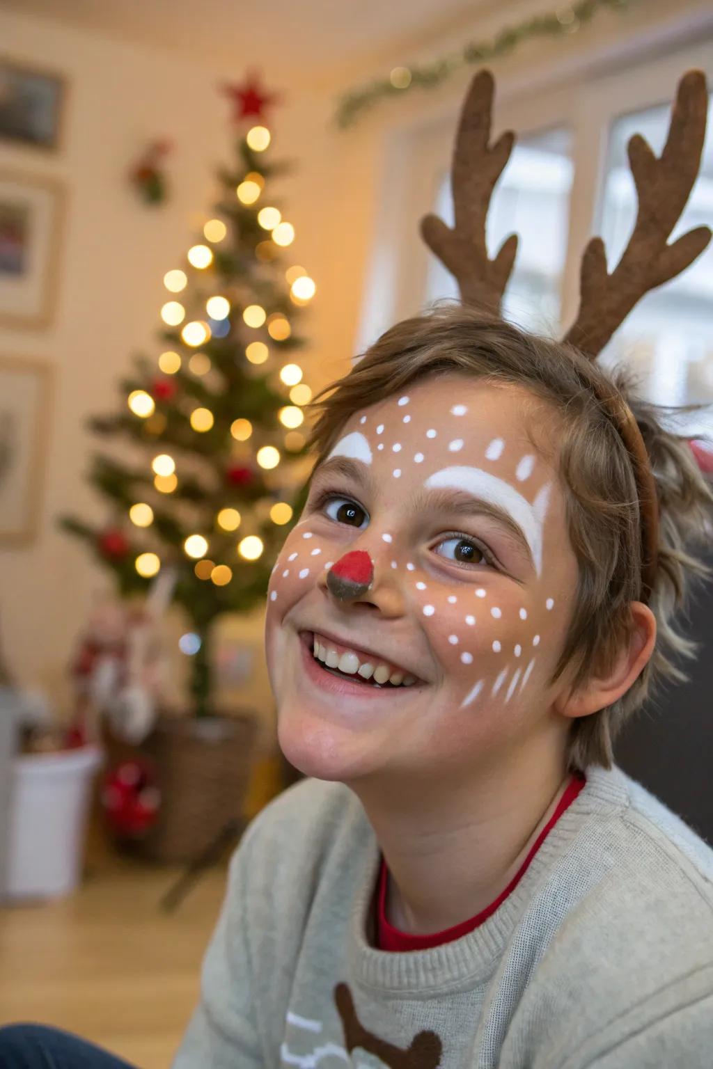 Cute markings and playful spots create an endearing reindeer.