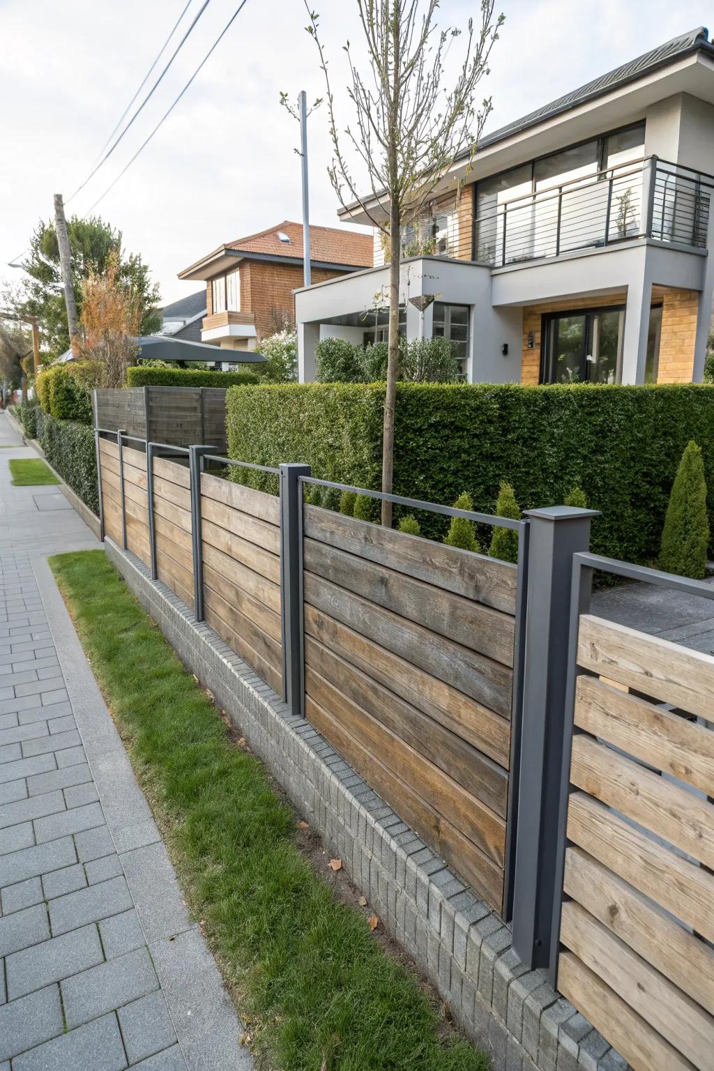 A wood and metal fence strikes a perfect balance between looks and resilience.