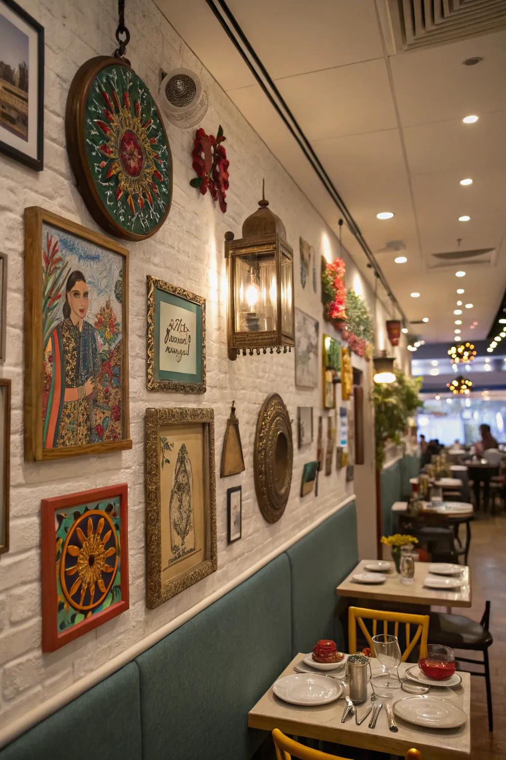 Diverse artwork enlivens the walls.