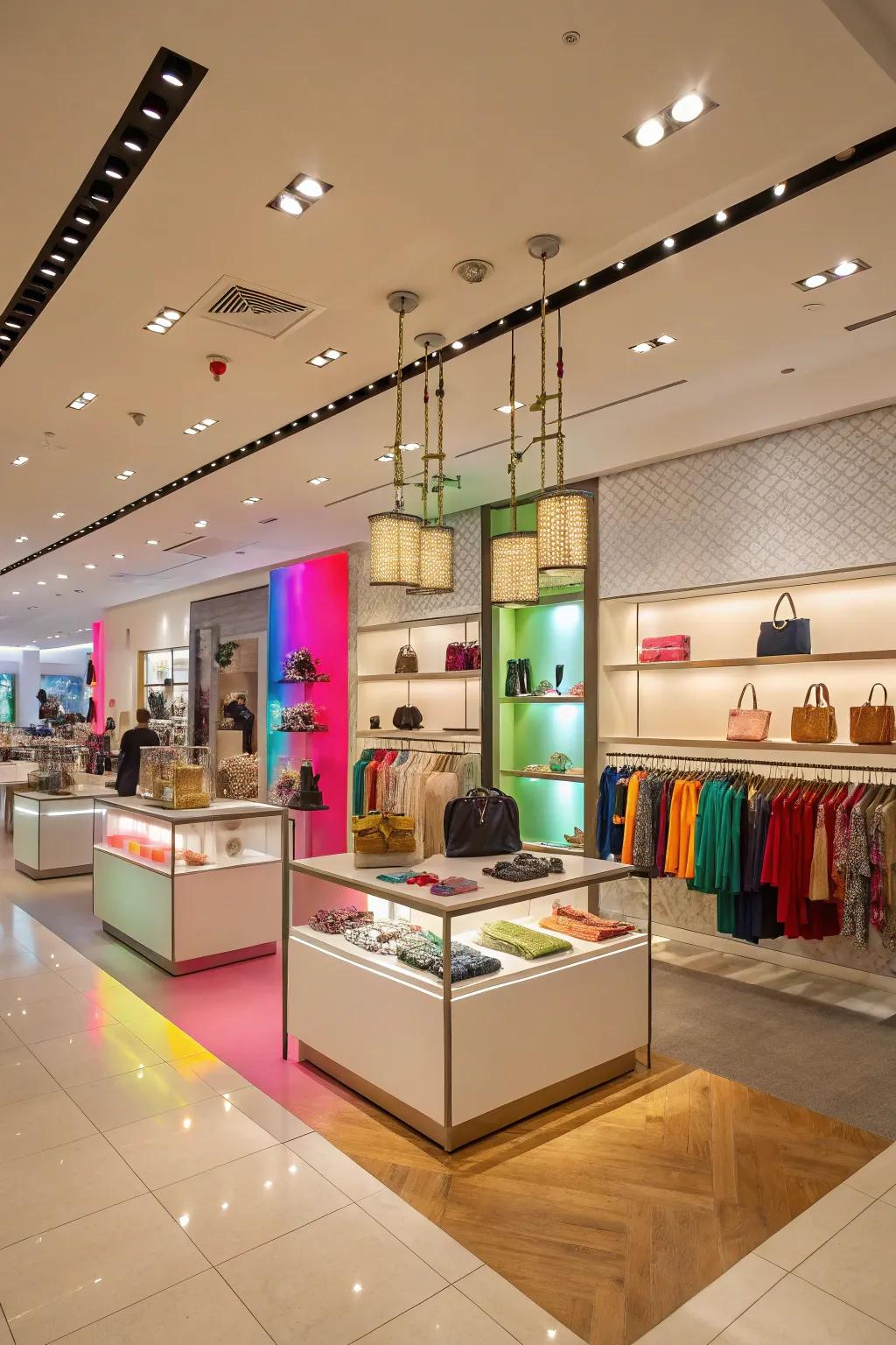 Accent lighting introducing color and character to the store.