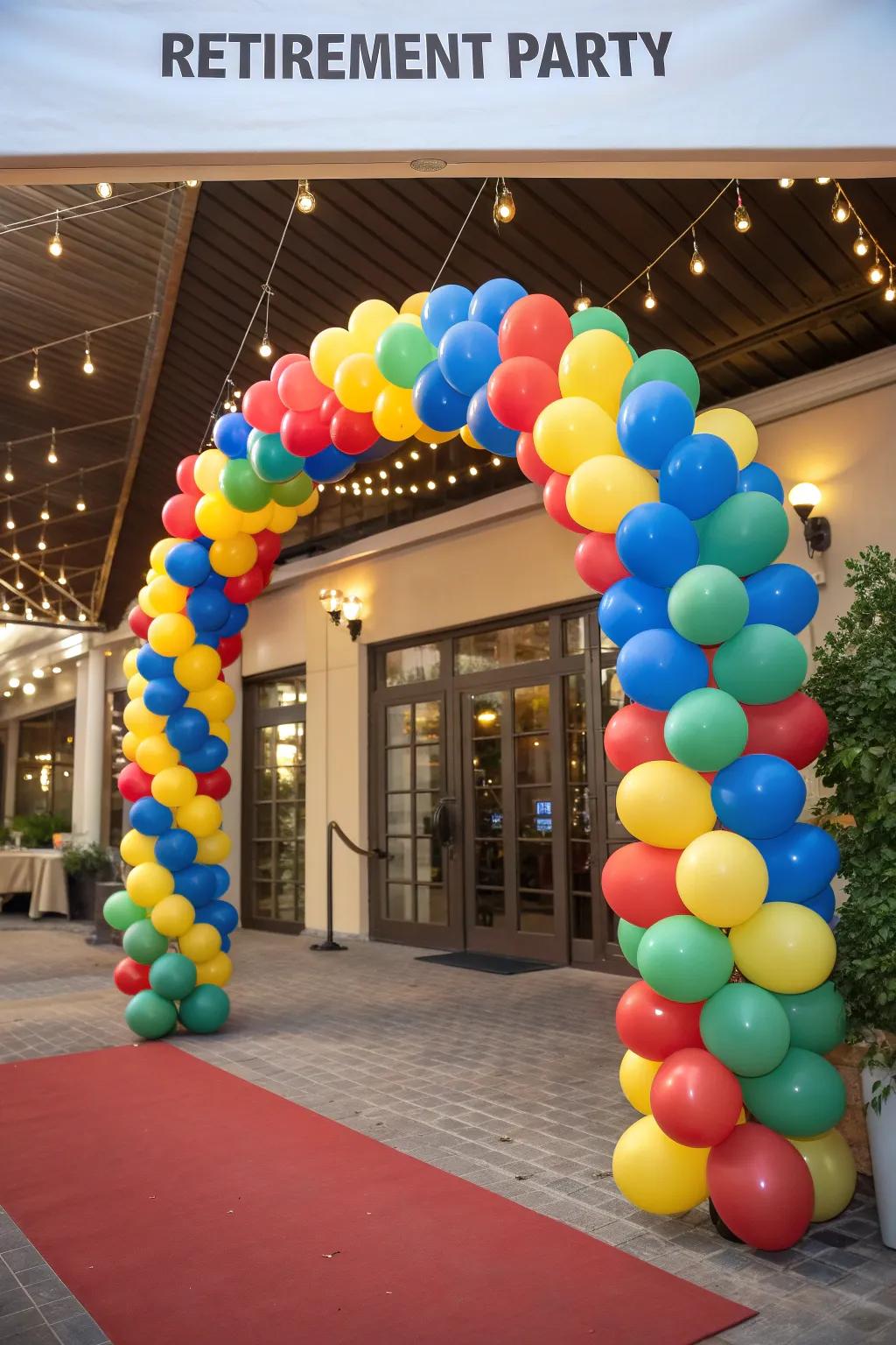 Balloon garlands create a notable statement at the doorway.