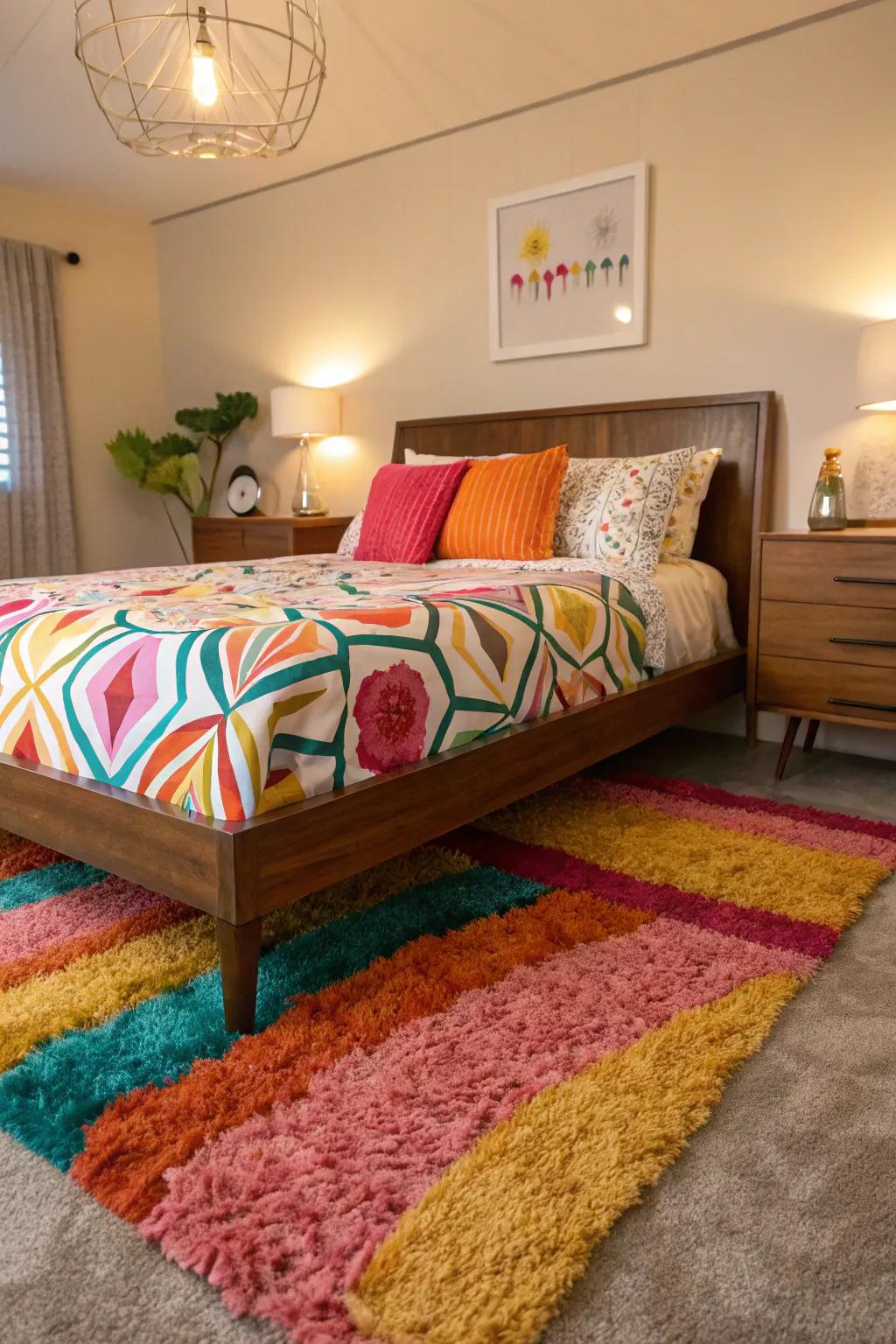 Plush rugs provide comfort and a vintage sensation.