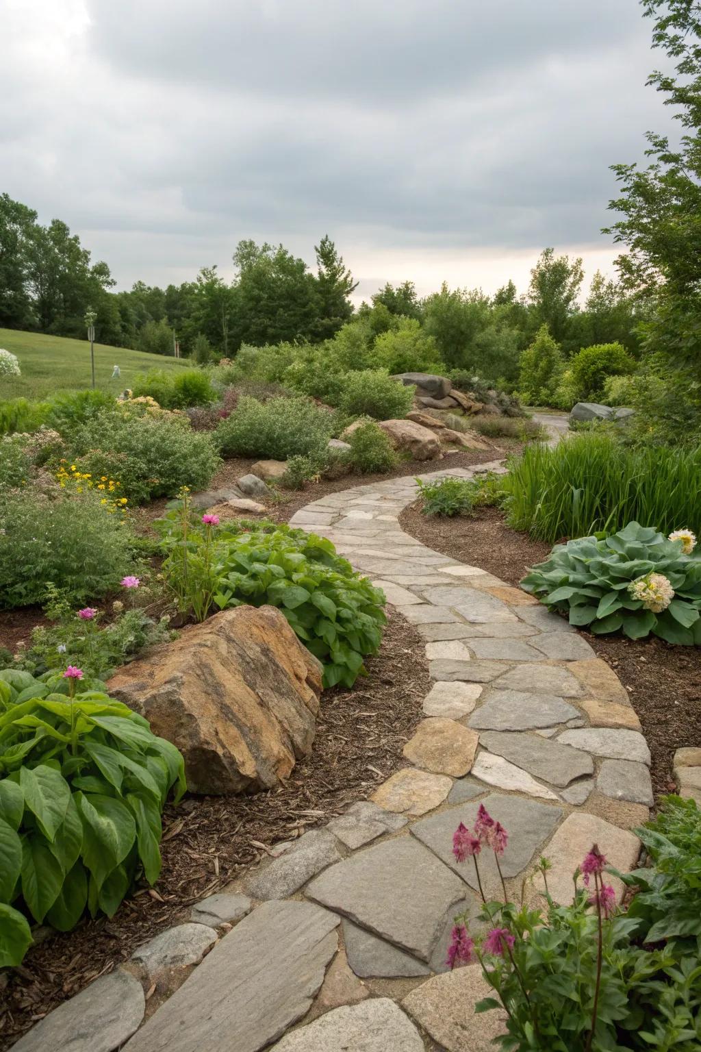 Curved walkways introduce a playful element to any landscape.