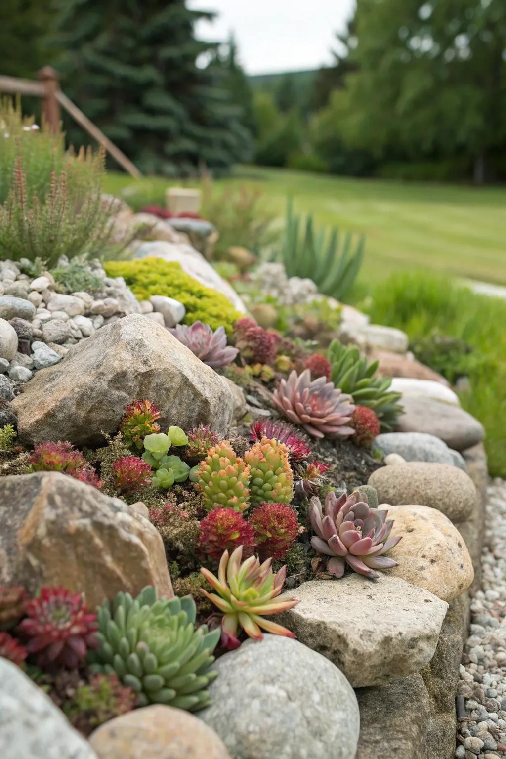 Combine vegetation and stones for an impressive garden.
