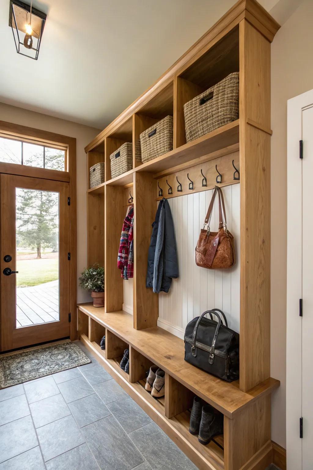 A mudroom keeps disorder at bay with clever storage solutions.