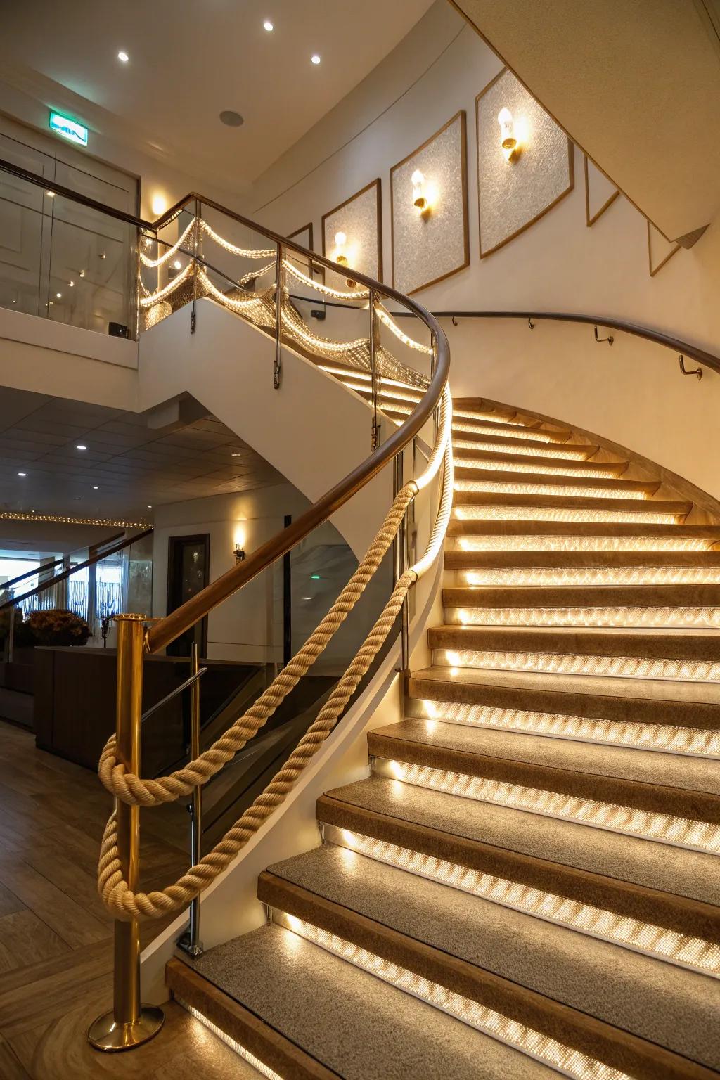 Brighten your stairs with elegant light strands.