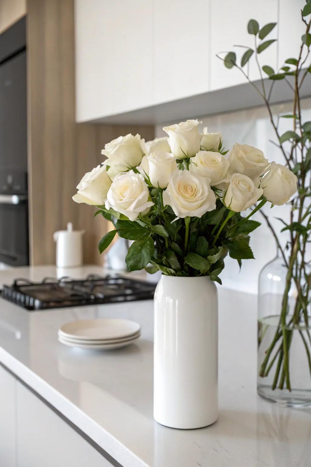 Simple white roses for a fresh, modern style.