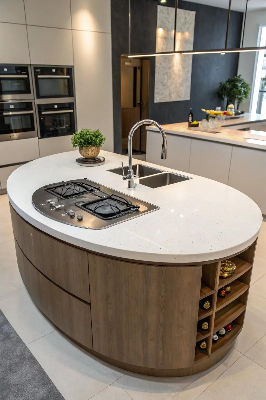 Simple operation with built-in appliances in a circular island.
