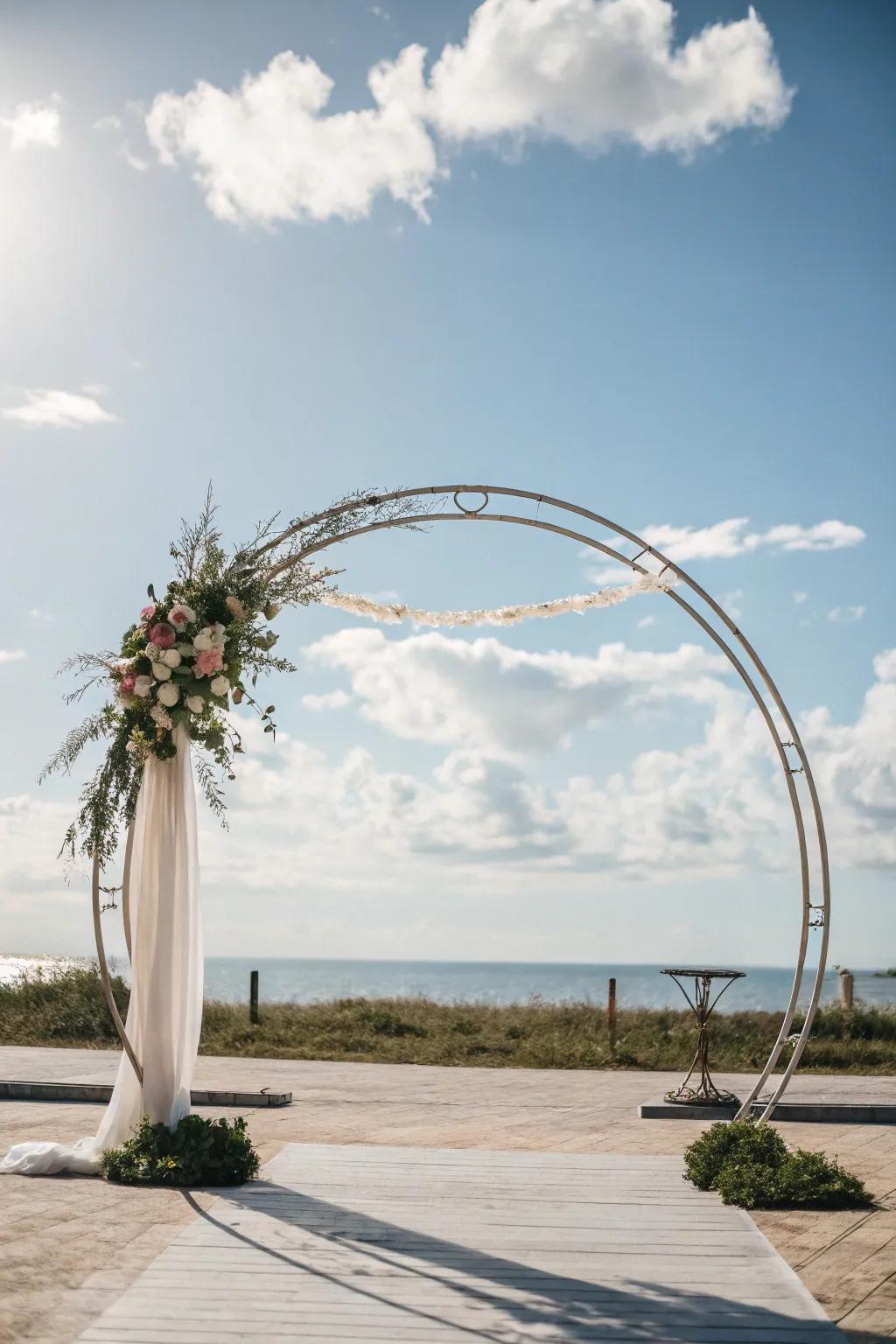A minimalist round wedding arch, highlighting simplicity.