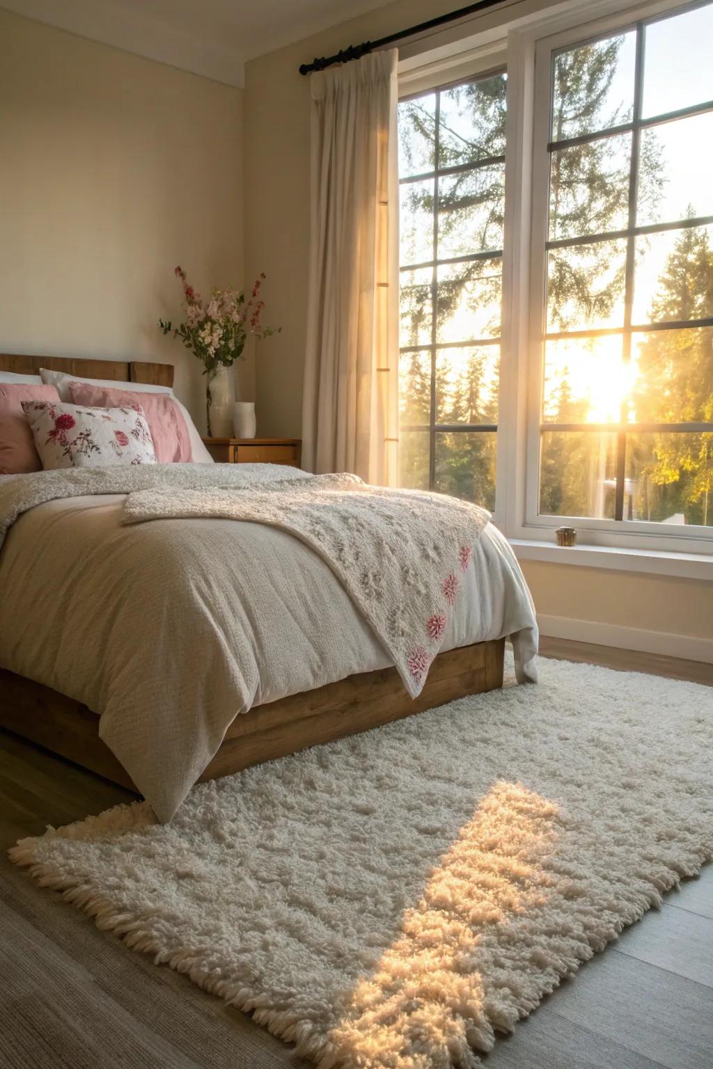 Begin your day with the comforting sensation of a plush rug beneath your feet.