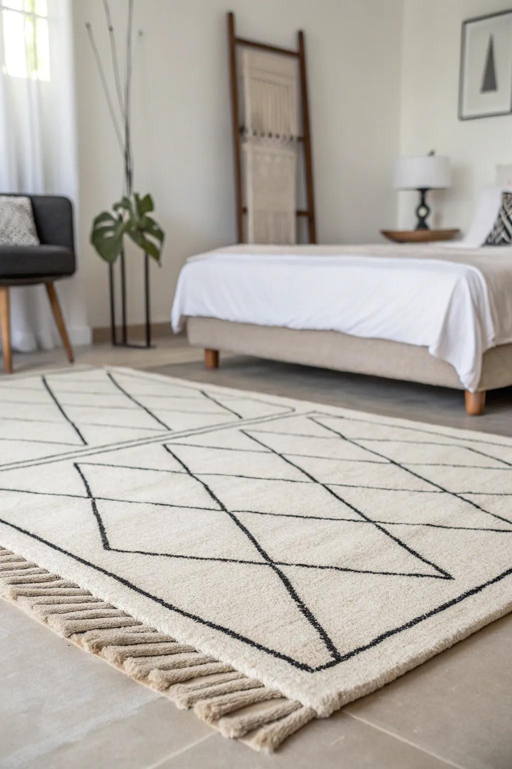 Modern rugs bring sophistication to contemporary bedrooms.