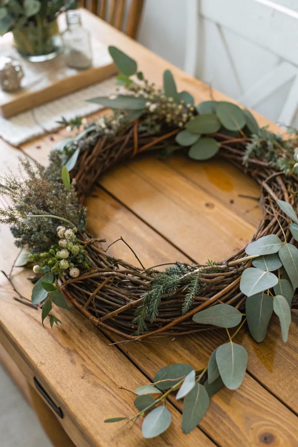 Eucalyptus brings charm and scent to the rural wreath.