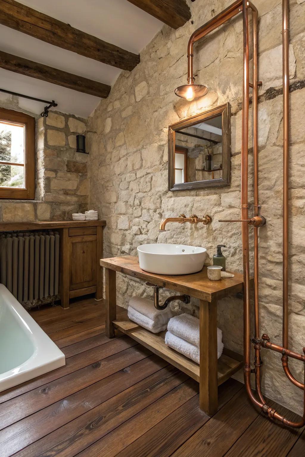 Welcome an industrial chic style with exposed copper pipes.
