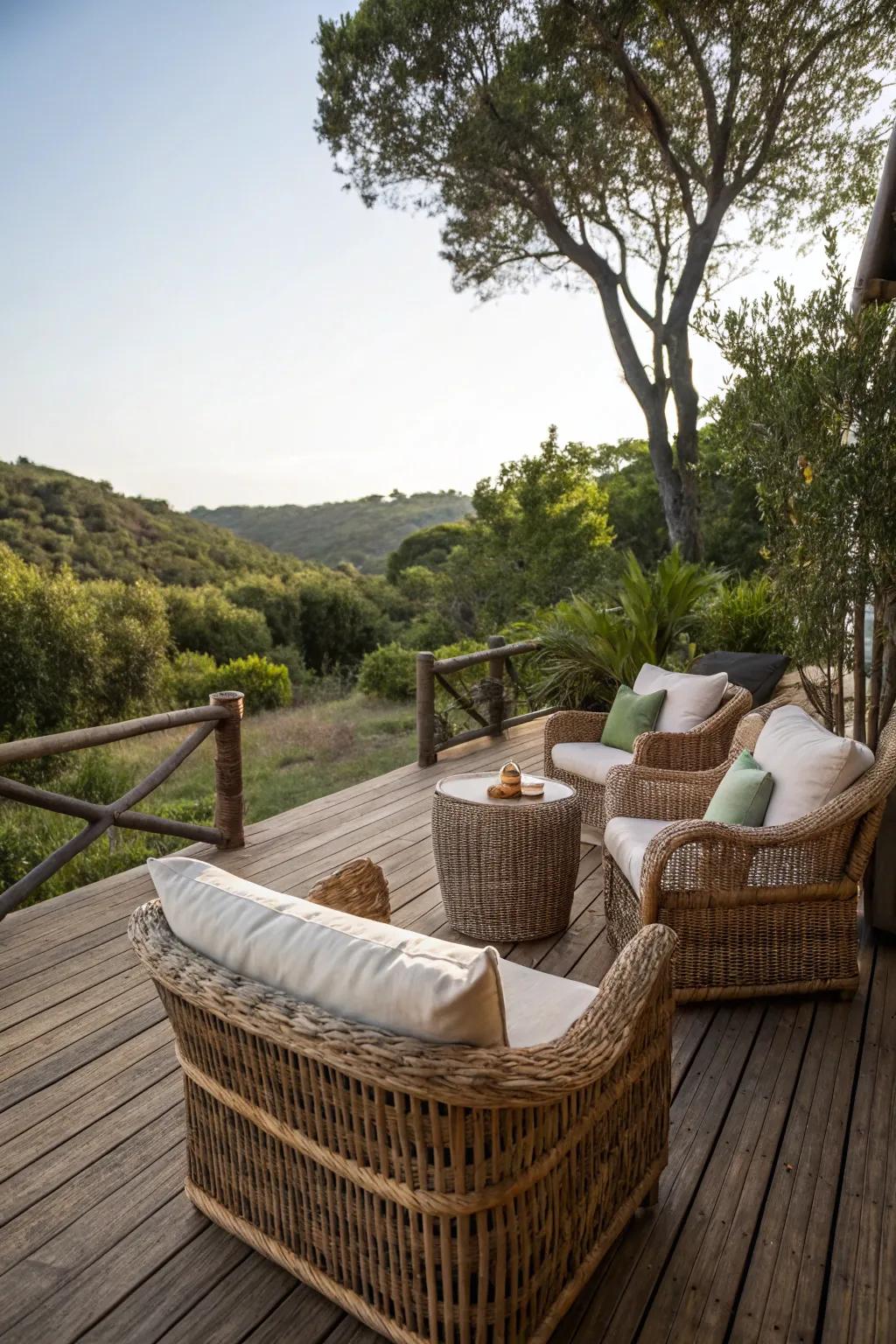 Thick pads and synthetic fiber furniture boost the warm feel of this deck.