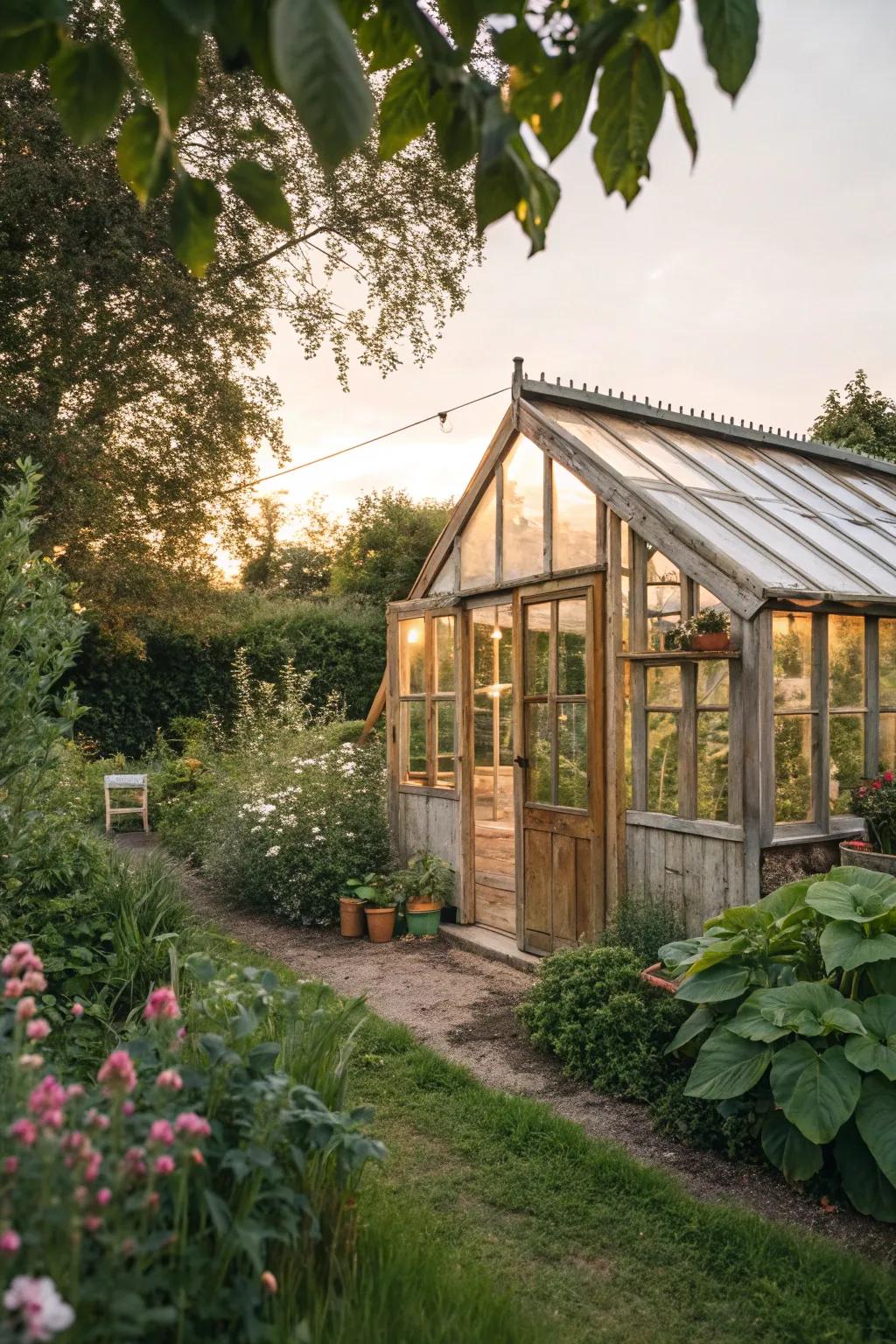 A charming timber garden house in a rustic setting.