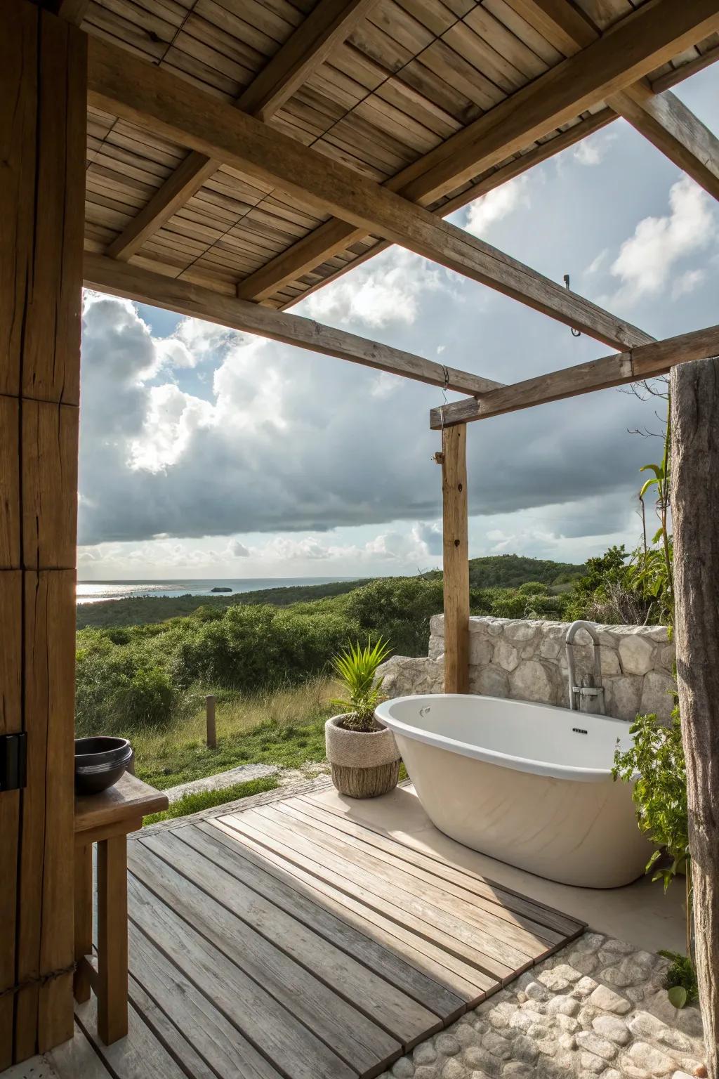 Open-air layout welcomes the sky into your bathing feel.