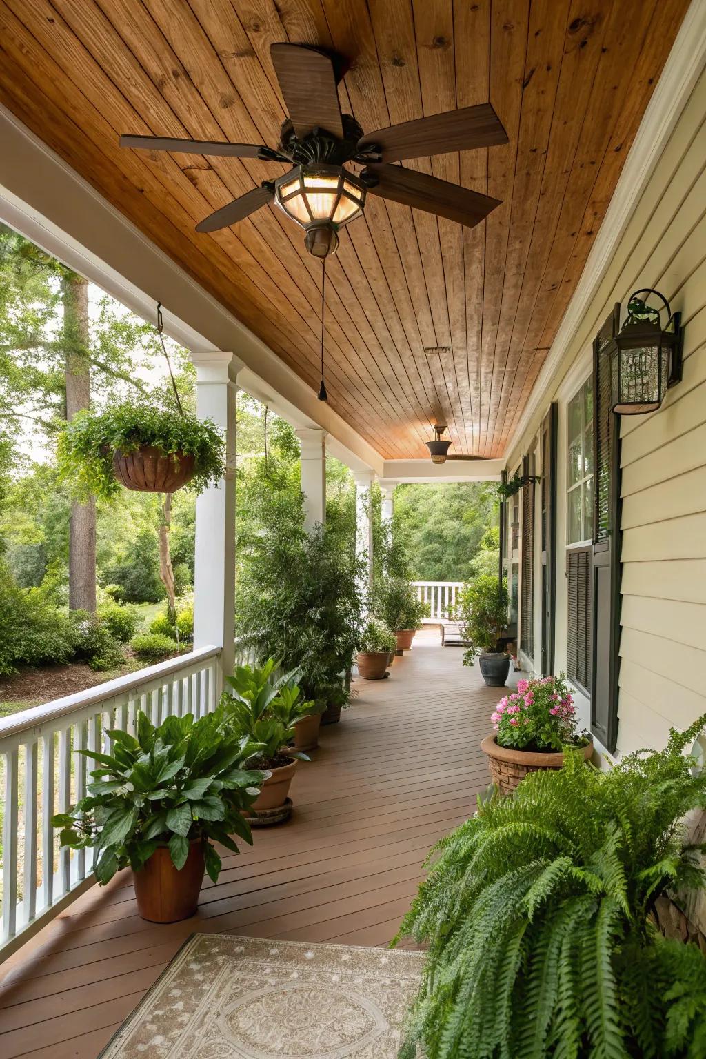 A retro fan perfectly accents this countryside ceiling.