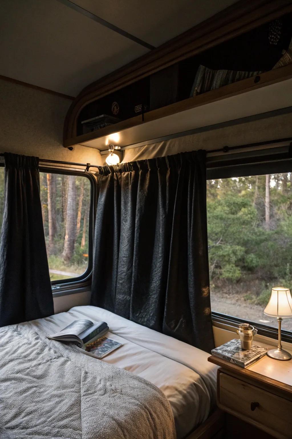 Achieve perfect darkness with blackout panels for restful sleep.