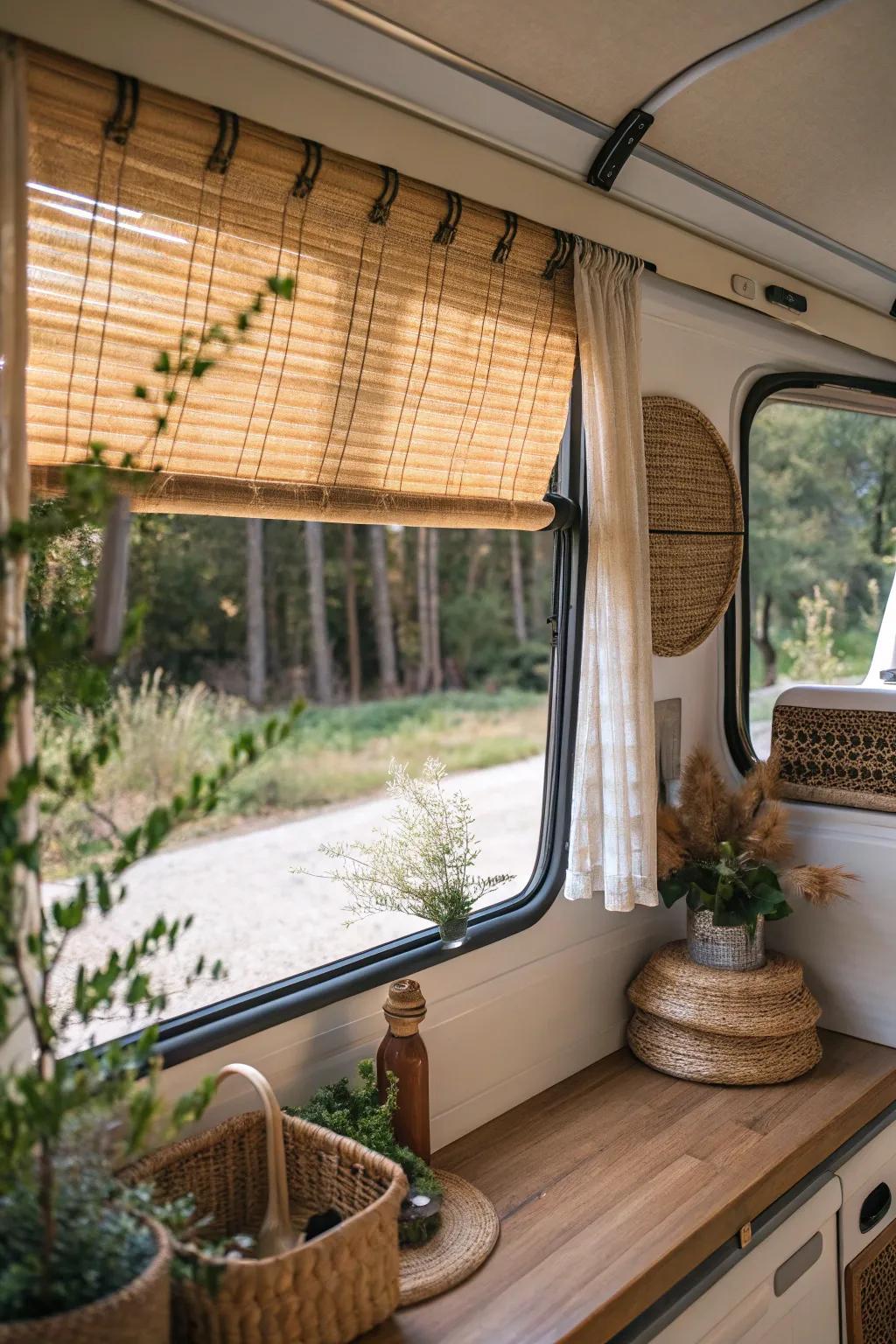 Reed blinds infuse warmth and a natural atmosphere into your RV.