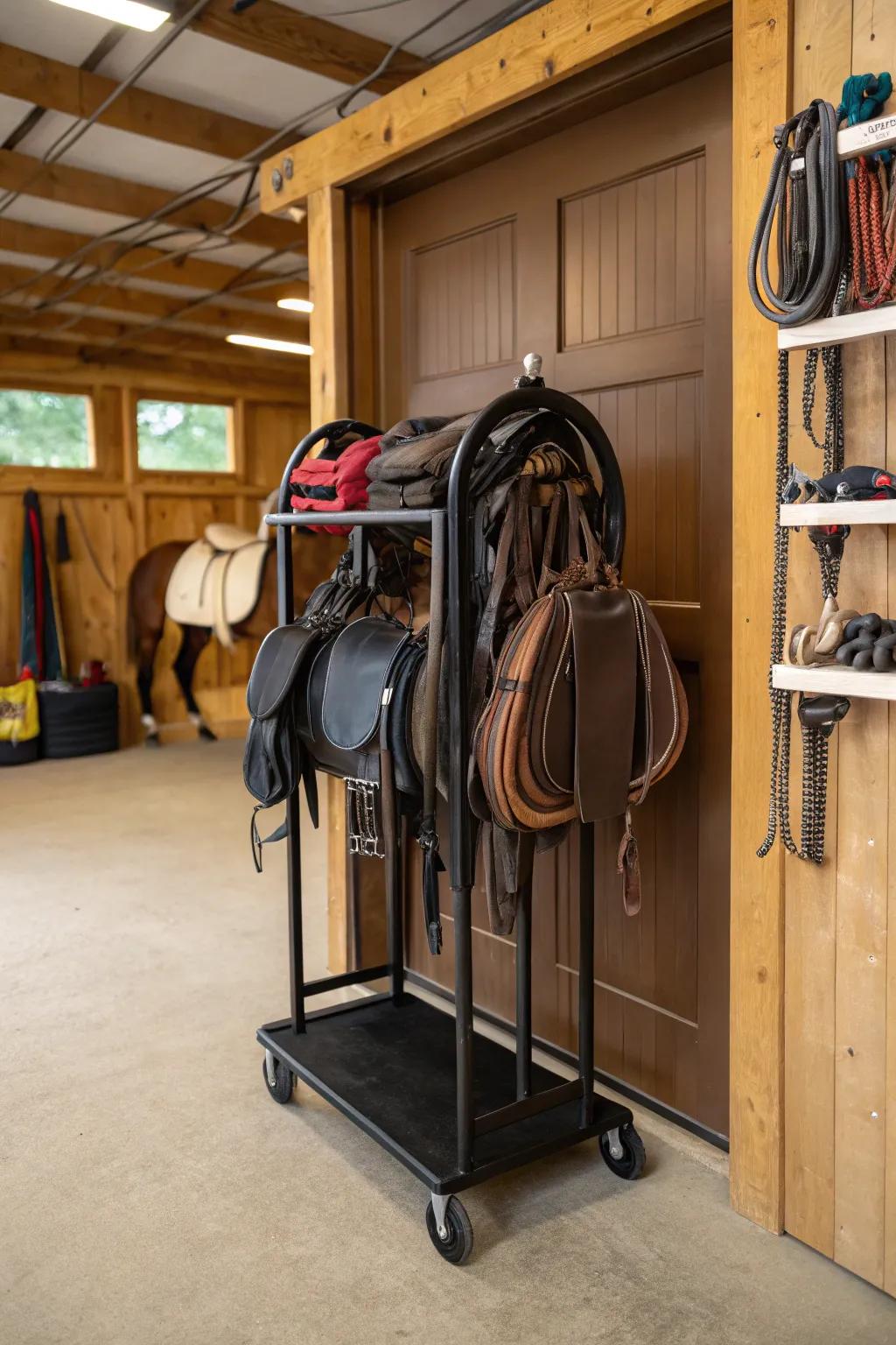 Bring your saddles anywhere with mobile supports.