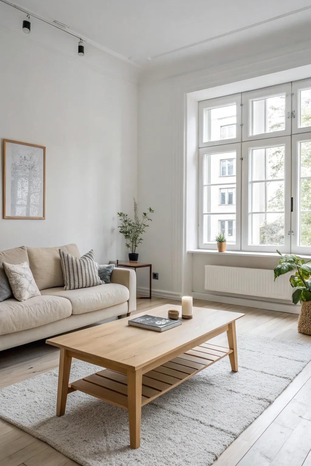 A minimalist style highlighting simplicity and functionality in a Scandinavian lounge.