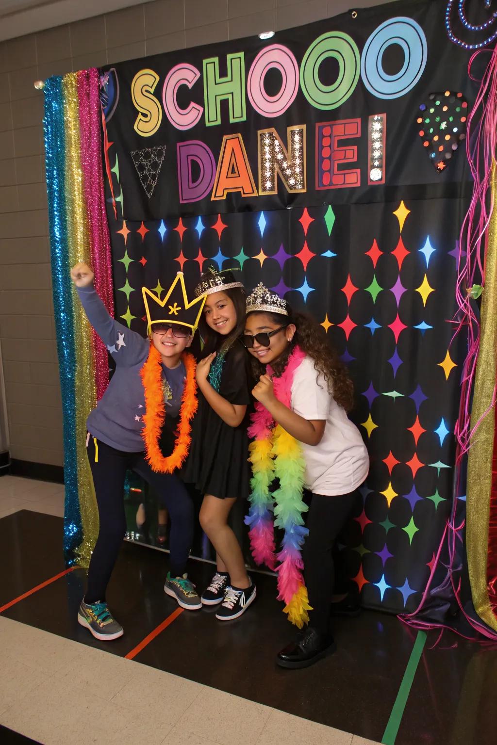 An animated photo booth featuring themed backdrops and props.