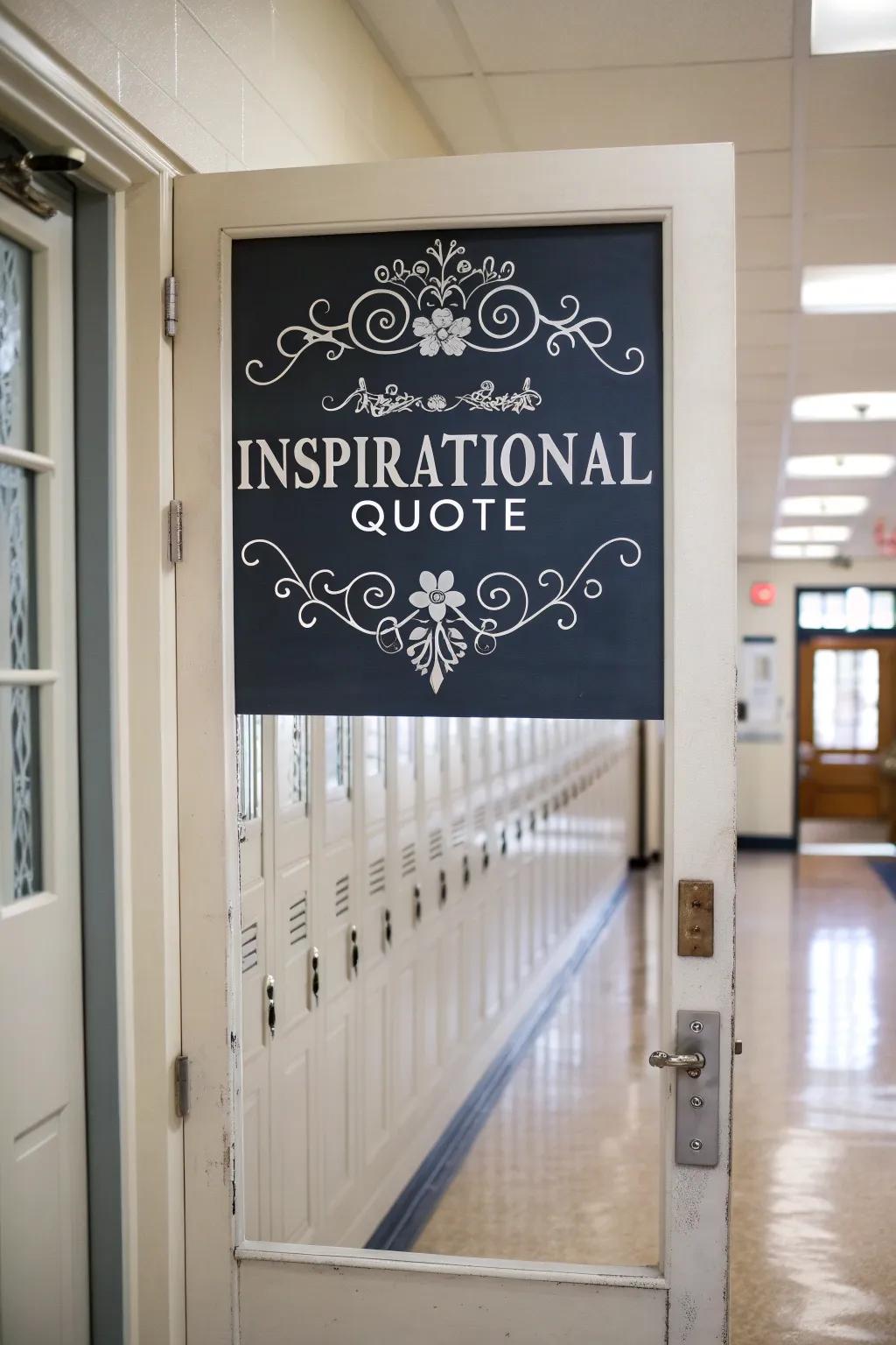An inspirational quote featured on a school door to motivate students.