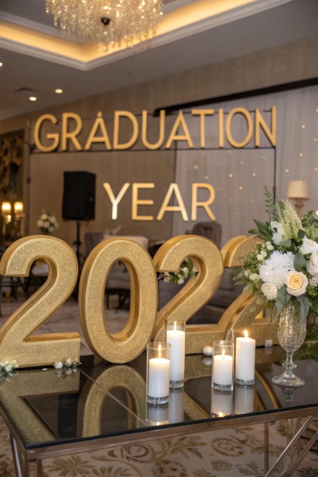Emphasize your graduation year using dazzling golden numbers.