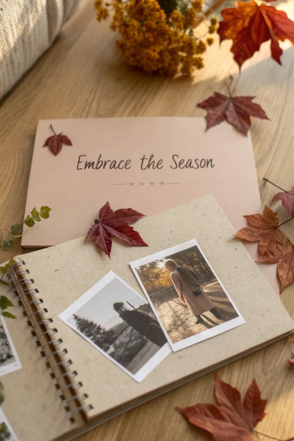 Capture the essence of the season with a beautifully themed scrapbook composition. 🍂✨