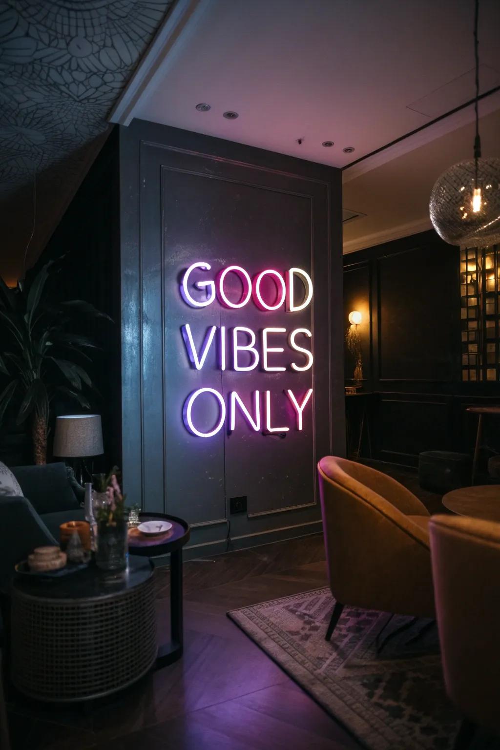 Neon lighting adds a sleek glow to your selfie station.