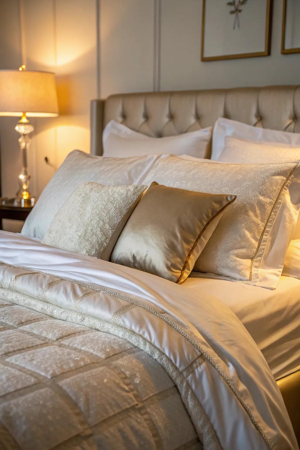 High-end bedding is both inviting and comfortable.