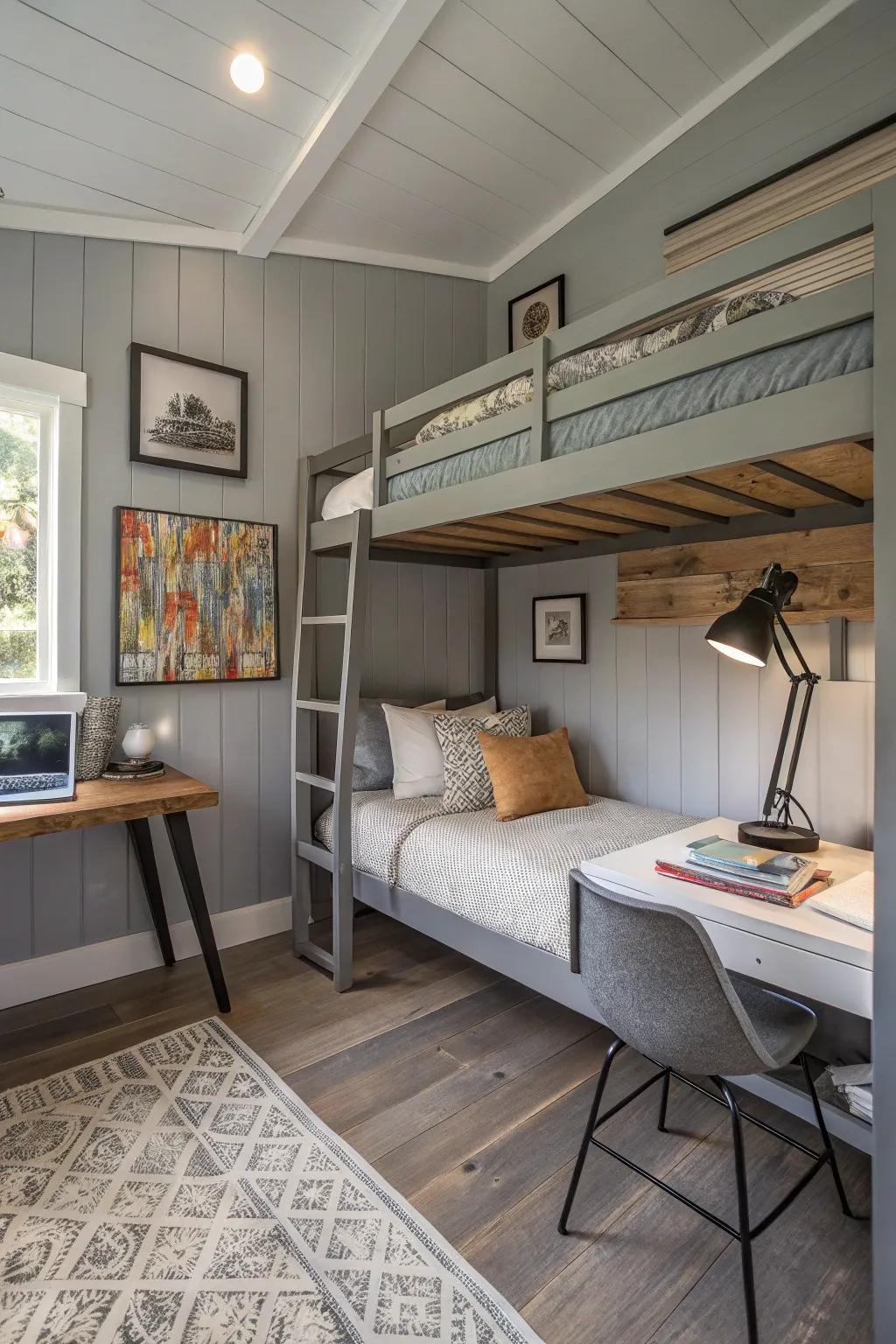 An elevated bed maximizes area and adds a playful element to the shed.