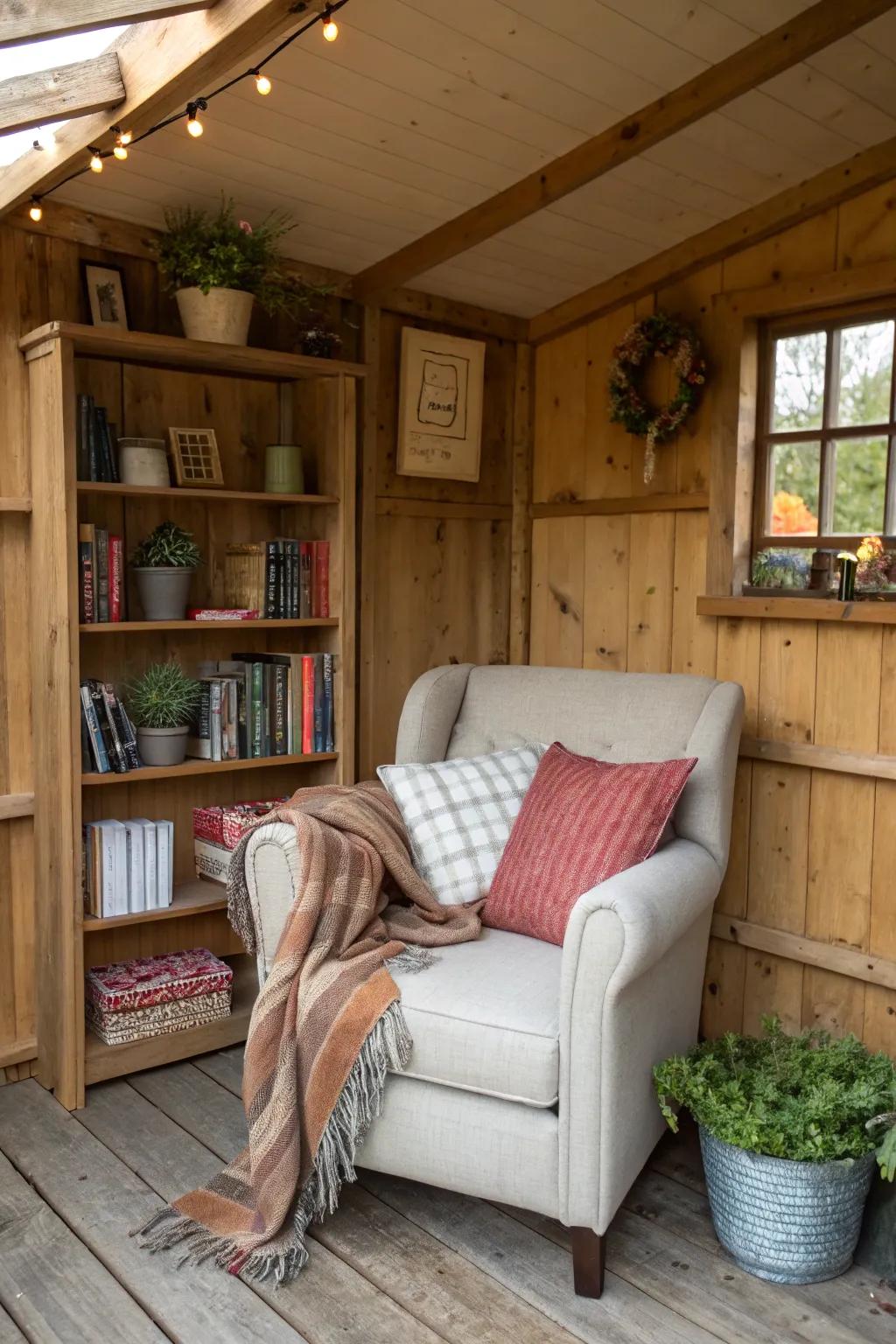 A comfortable reading area ideal for unwinding with a book.