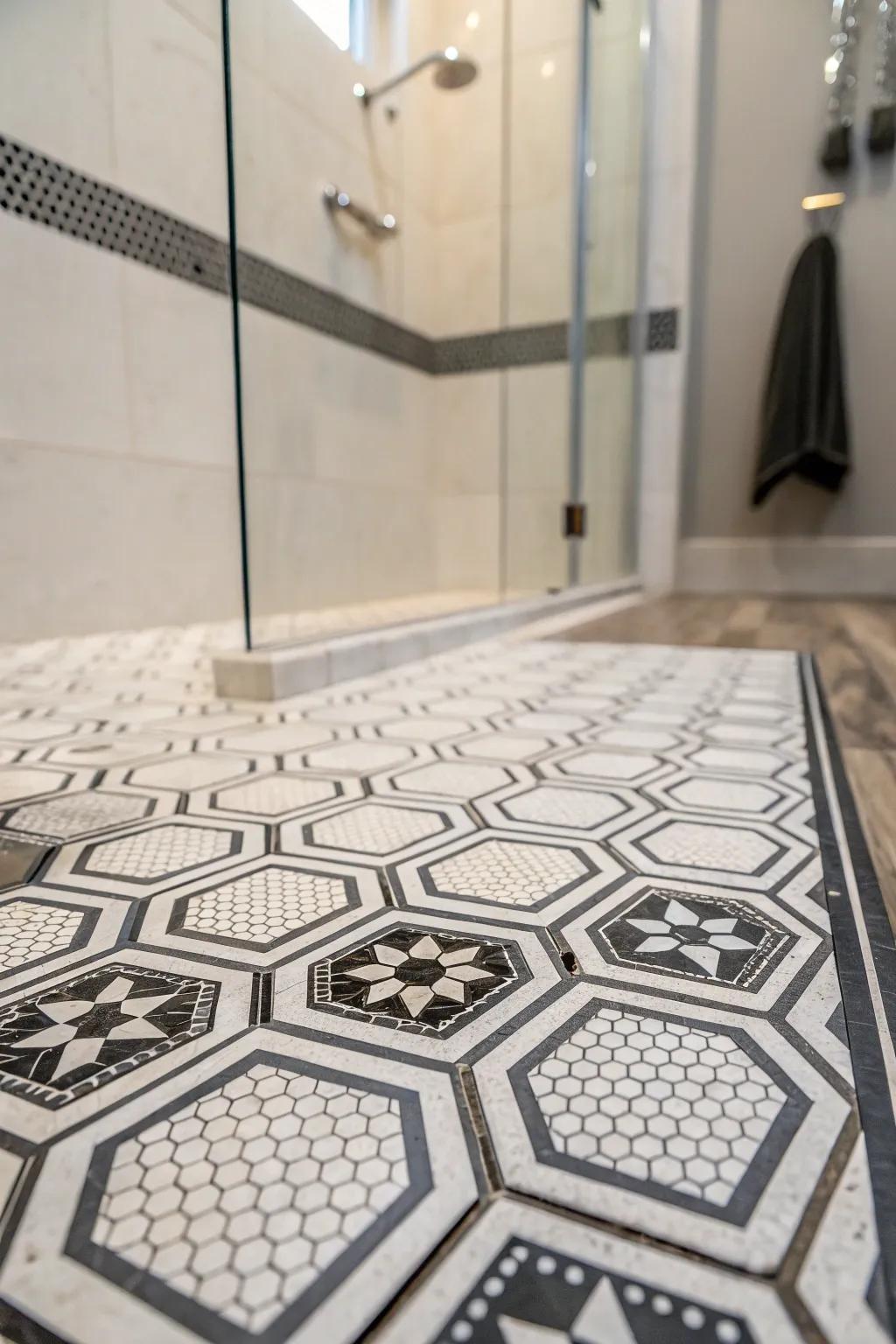Geometric patterns add a modern twist to any shower floor.